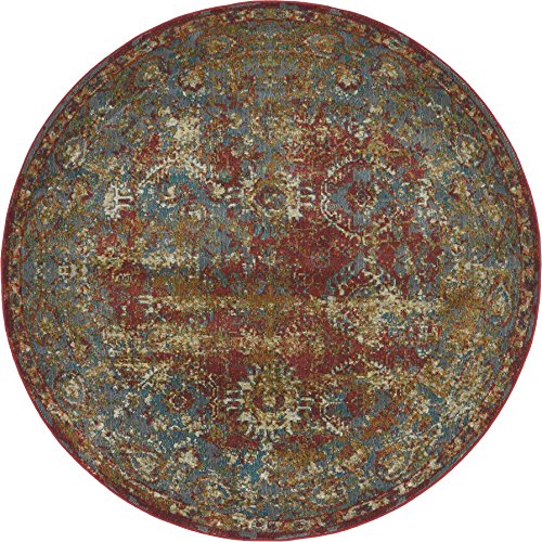 Unique Loom Baracoa Collection Bright Tones Vintage Traditional Red Round Rug (5 5 X 5 5)
