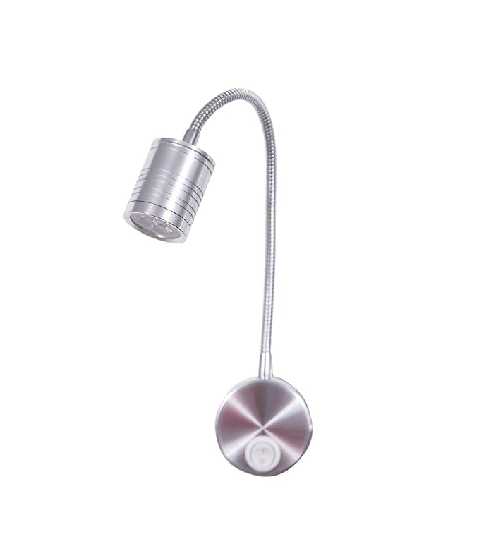Glitz Metal 3W 3000K LED Warm White Reading Light with Flexible Arm and Switch (Silver)