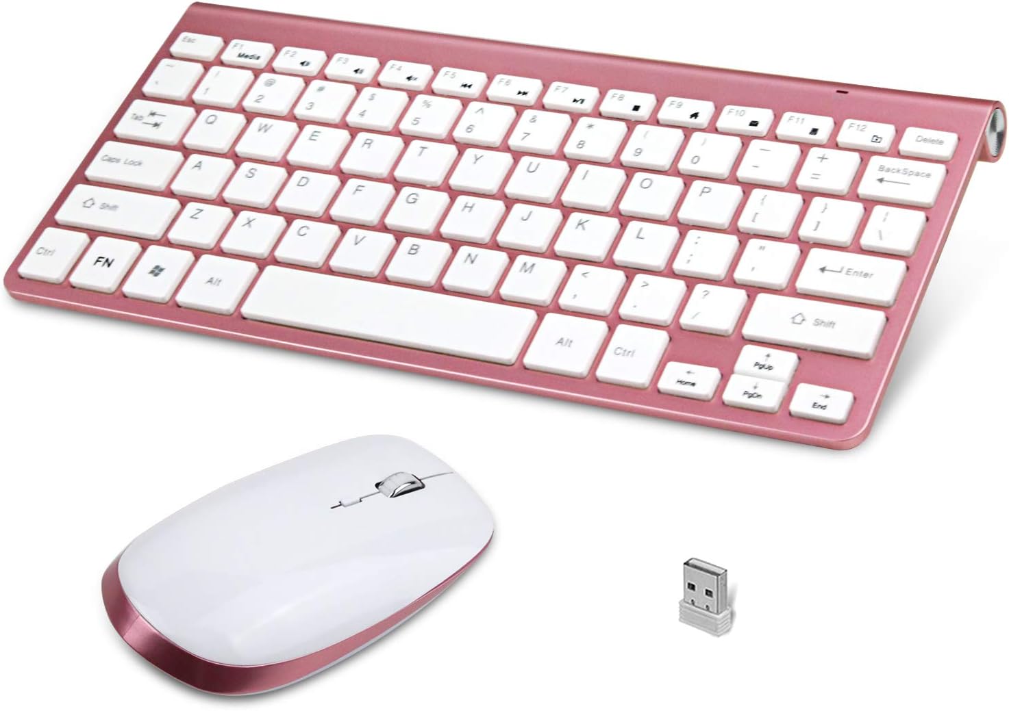 FENIFOX Wireless Keyboard And Mouse, Ergonomic QWERTY Small Size Whisper Quiet UK Layout Keyboard 2.4G USB Cordless Keyboard & mice Set Compatible Desktop Computer Pc Laptop Windows (Rose Gold)