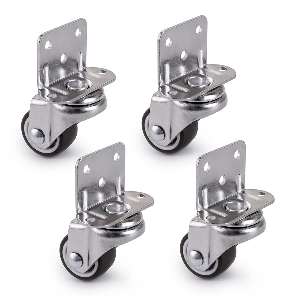 Skelang 4 Pcs Swivel Castor, 25mm Wheel with L-Shaped Plate, TPE Caster for Plant Stand, Cabinet, Trolley, Total Load Capacity 45kg
