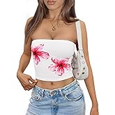 Yousify Womens Summer Floral Tube Tops Strapless Casual Slim Fit Sleeveless Going Out Party Y2k Bandeau Crop Top