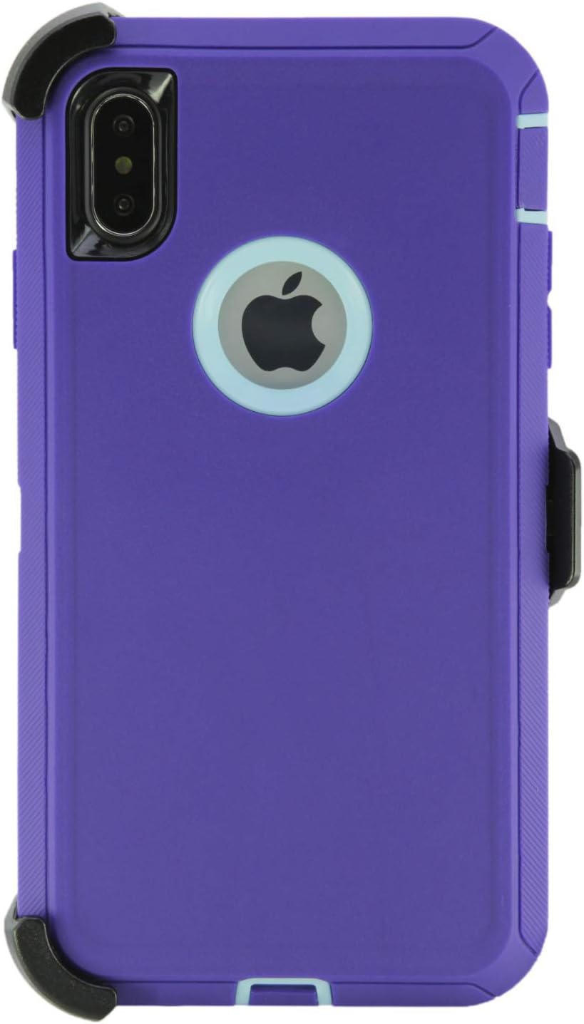 WallSkiN Turtle Series Belt-Clip Holster Cases for iPhone Xs Max (6.5”), 3-Layer Full Body Protective Defender Cover & Certified Shock, Drop, Dust Proof - Purple/Blue