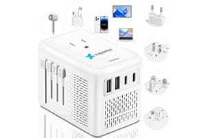 MAPAMBO 220V to 110V Voltage Converter US to Europe for Hair Dryer with Fast Charging 2 USB 2 USB C, Power Converter Adapter Combo International Travel Adapter A C G I (White)