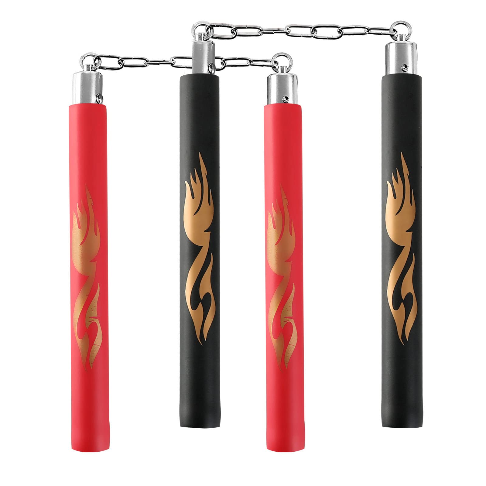 AUFIKR Nunchucks - Pack of 2 Safe Foam Rubber & Steel Chain Training Nunchakus for Beginners for Martial Arts Practice Nunchaku Ninja Foam Nunchucks for Kids & Adults (Black&Red)
