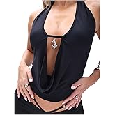 SweatyRocks Women's Sexy Deep V Neck Backless Halter Tank Tops Sleeveless Going Out Crop Tops Concert Party Clubwear