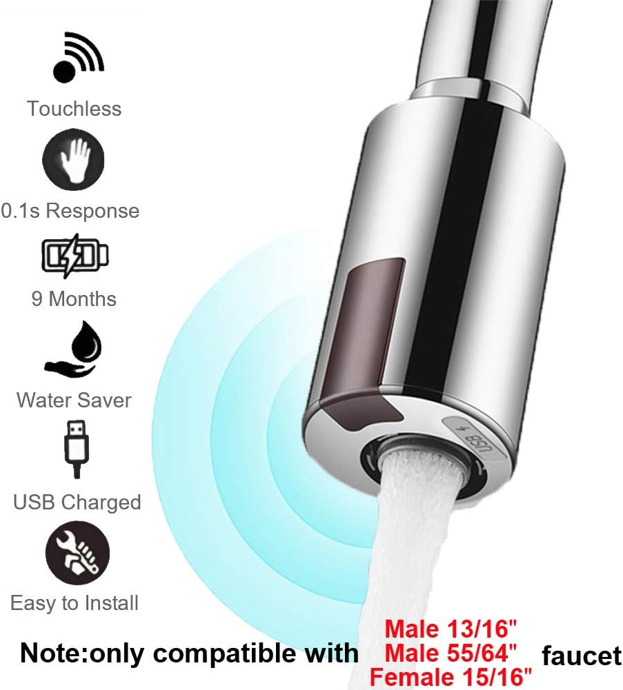 Smart Touchless Faucet Adapter for Kitchen and Bathroom, Automatic Faucet Adapter Motion Sensor, Compatible with Male 55/56" Female 15/16", Touchless Kitchen Faucet, Sink Faucet, Economical Faucet by MGDC - - 