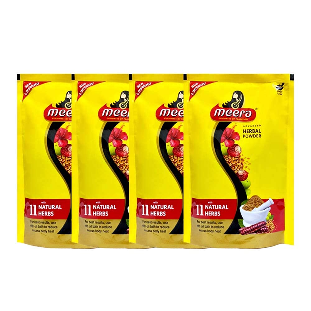 4 X Meera Herbal Hair Wash Powder Shikakai, Tulsi, Shampoo 4 X 80 G = 320g
