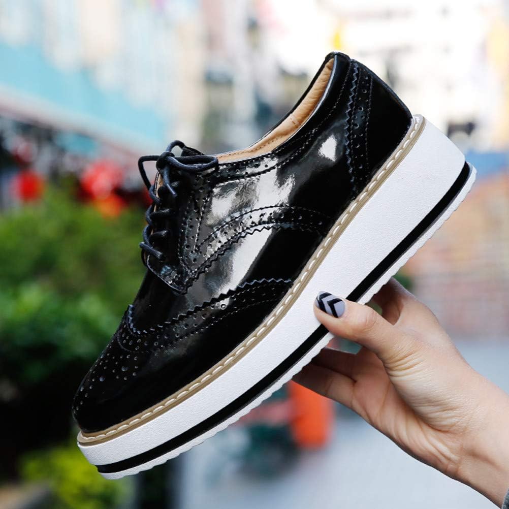  | DADAWEN Women's Platform Lace-Up Wingtips Square Toe Oxfords Shoe | Oxfords