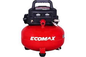 ECOMAX Air Compressor, Portable Air Compressor, 6 Gallon, Pancake Air Compressor, Max 150 PSI, 2.6 CFM @90 Psi, Oil Free Small Electric Air Compressor for Car, Home and Jobsite, Red Model: 0210673