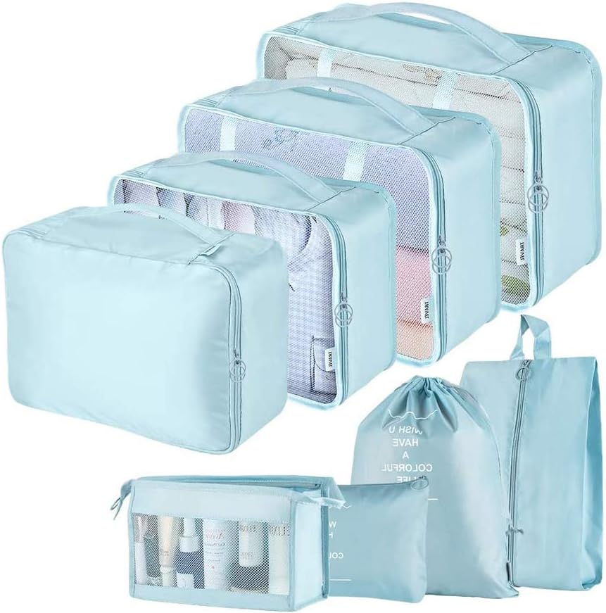 Travel Packing Cubes, Toifucos Multifunction 8pcs/set Luggage Organiser Compression Suitcase Essential Bag, Blue