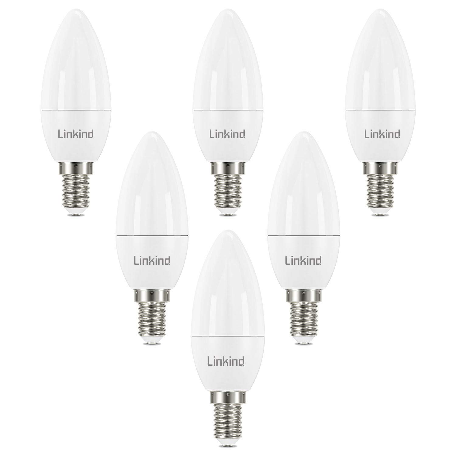 Linkind E14 LED Candle Bulb, 2700K Warm White, 7.2W=60W SES Candle Light Bulbs, 806 Lumens, Small Edison Screw C35/B35 Bulbs, 6-Pack