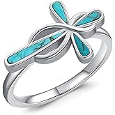 DOLIOX Genuine Turquoise Cross Rings for Women Infinity 925 Sterling Silver Gemstone Faith Ring Jewelry for Her