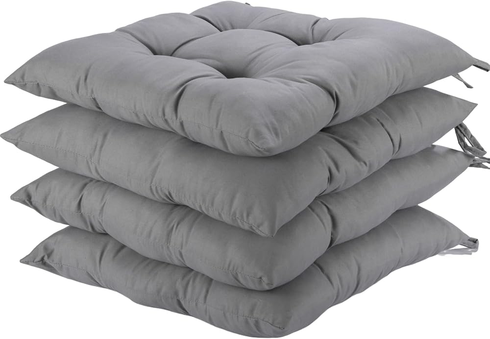 HAMO 4x Chair Seat Pads 38x38 cm Grey Tufted Anti Slip Cushions