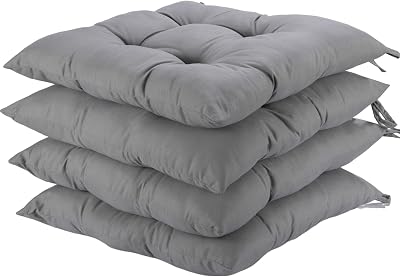 HAMO 4x Chair Seat Pads 38x38 cm Grey Tufted Anti Slip Cushions