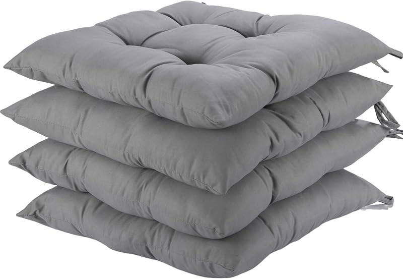 HAMO 4x Chair Seat Pads 38x38 cm Grey Tufted Anti Slip Cushions