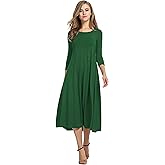 HOTOUCH Women's 3/4 Sleeve A-line and Flare Midi Long Dress