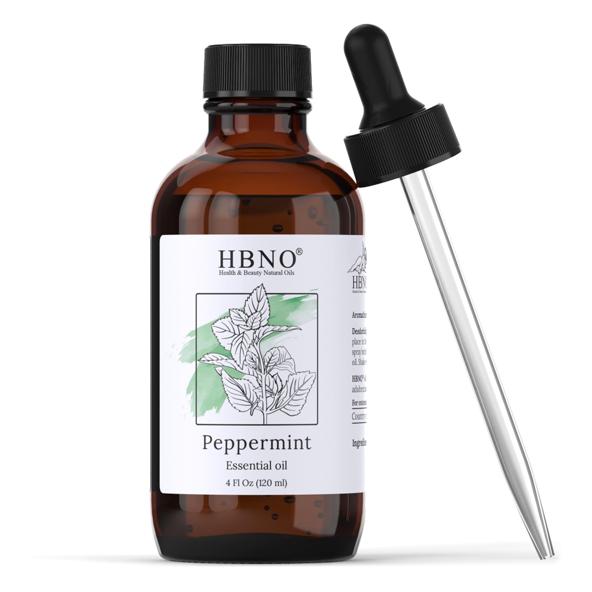 HBNO Peppermint Essential Oil 4 fl oz (120ml) - Premium Natural Peppermint Oil for Hair - Perfect for Aromatherapy & DIY, Essential Oil Peppermint