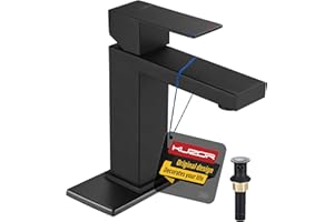 KUZOR Matte Black Single Hole Bathroom Faucet – 304 Stainless Steel One-Handle Sink Faucet with Metal Pop-Up Drain, 17cm Low-