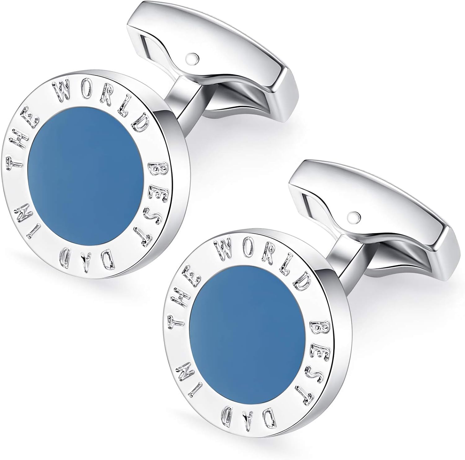 HONEY BEAR Round Best Dad in The World Cufflinks - Stainless Steel for Mens French Shirt, Blue - Image 3