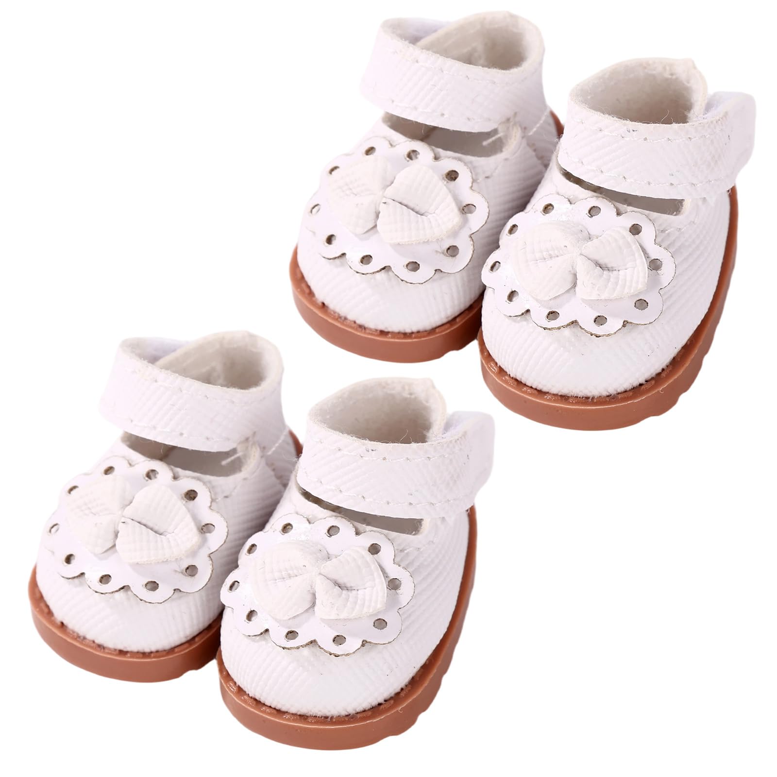 2 Pairs Mini Plush Doll Shoes, Leather Adorable Mini Shoes Fashion Kawaii Plush Doll Accessories Suitable for Playing and Displaying (White)