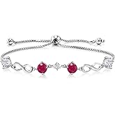 Gem Stone King Keren Hanan 925 Sterling Silver Women Adjustable Infinity Tennis Link Bracelet Round Red Ruby and Moissanite (2.17 Cttw)