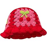 JUENAWMIU Crochet Bucket Hat for Women Handmade Knit Hats Summer Floral Skull Cap Knit Bucket Hats for Women