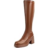 AprCoco Knee High Boots for Women GoGo Boots Platform Square Toe Womens Chunky Heel Side Zipper Boot