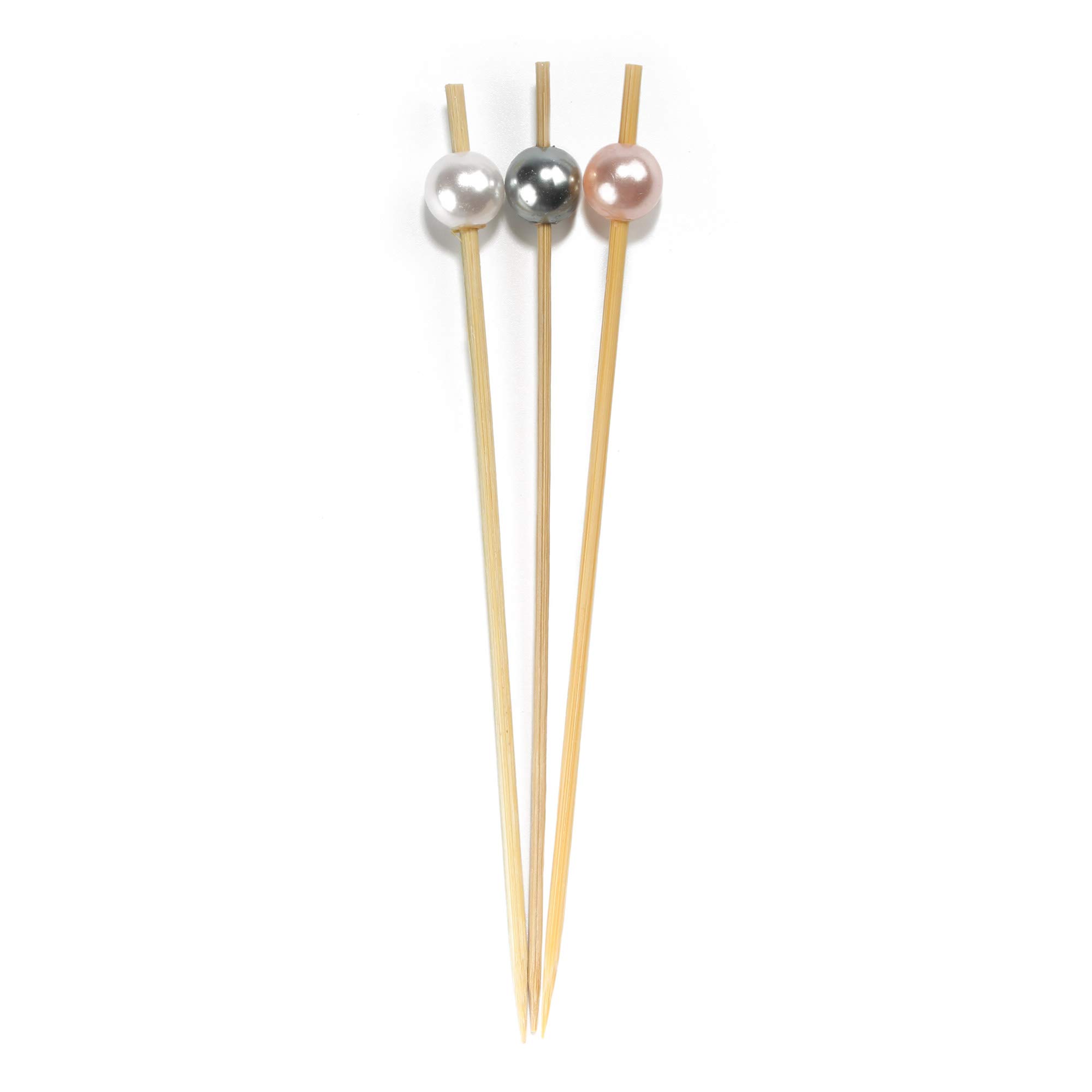 BambooMN 5.9" (15cm) Decorative Pearl End Cocktail Fruit Sandwich Picks Skewers for Catered Events, Holiday's, Restaurants or Buffets Party Supplies - 300pcs, Assortment 95