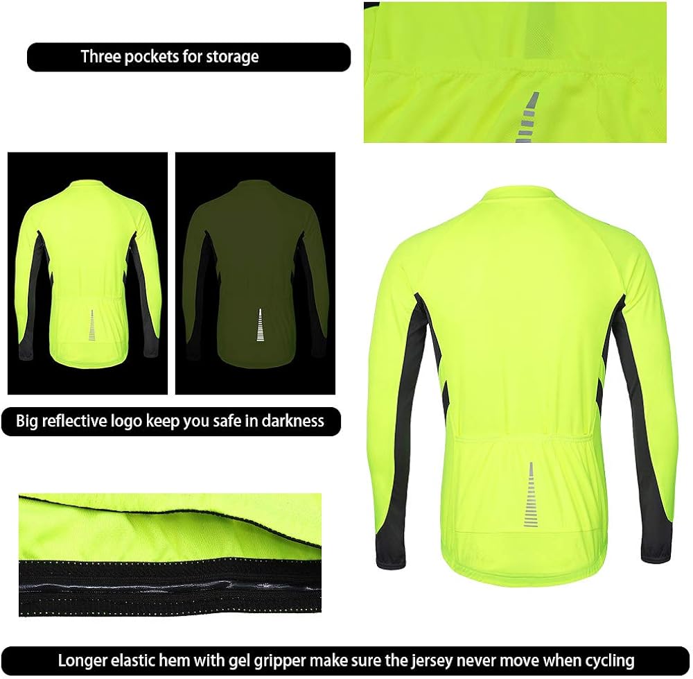 ARSUXEO Men's Full Zipper Long Sleeves Cycling Jersey Bicycle MTB Bike Shirt 6030 : Clothing