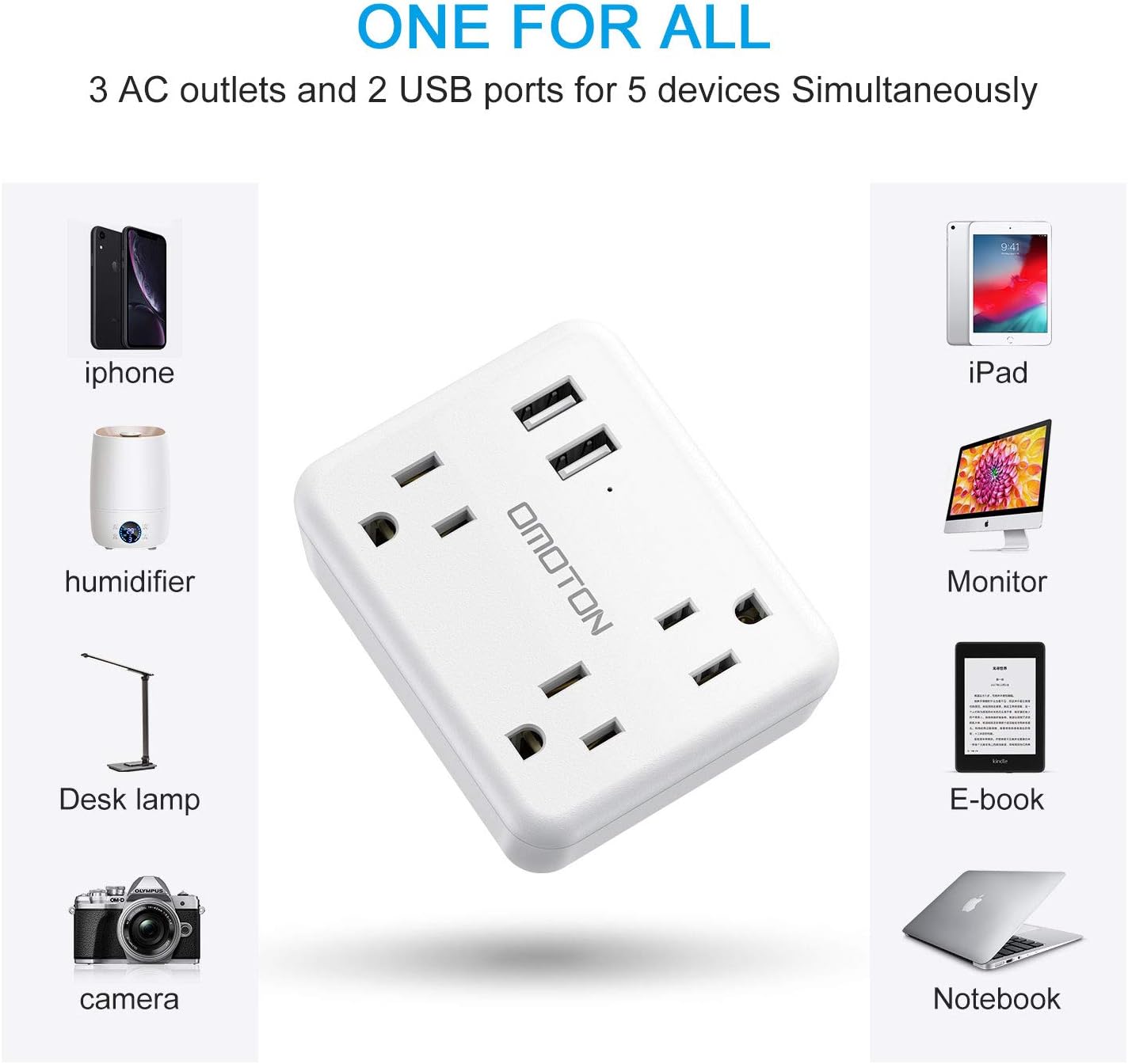 Cruise Power Strip No Surge Protector, OMOTON Travel Wall Tap with 3 Outlets & 2 USB Charging Ports,Travel Cruise Ship Accessories Must Have, Ultra Compact for Travel Home Hotel office-White: Home Audio & Theater