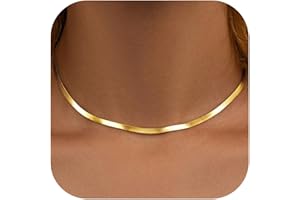 WomenGifts 14K Gold Silver Plated Herringbone Necklace for Women – Dainty Snake Chain Choker, Trendy Simple Long Layered Jewelry Non Tarnish, 14-18 Inch Thin & Chunky Options, Gift for Her