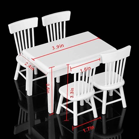 Meiyiu Dining Table Chair Model Set 1:12 Dollhouse Miniature Furniture 5pcs White