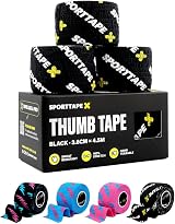 SPORTTAPE 3 Rolls Thumb Tape Black 3.8cm x 4.5m Weightlifting Tape