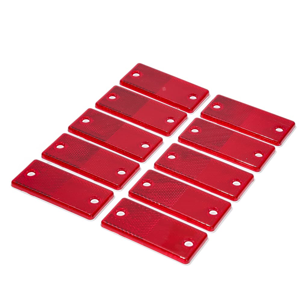 TAEUYYM 10 x Trailer Rectangular Red Reflectors, Reflective Rectangular for Gate Posts, Rectangular Rear Reflectors Screw Fixing, Trailer Reflector Suitable for RV Truck Tractor Gate Reflectors(Red)