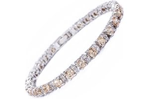 RIZILIA Round Multi-Color CZ Birthstone White Gold Plated Tennis Bracelet, 7"
