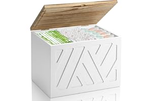 MROUEN Tampon Holder for Bathroom, Feminine Product Organizer, Pad Organize Case with Lid, Shark Week Wooden Tampon Storage Decor, Lady Girl Stuff Box for Toilet Bathroom Accessories- White