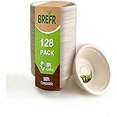 BREFR 128 Pack 12oz Compostable Bowls, Biodegradable Heavy Duty Bowls &ndash; Eco-Friendly Sugarcane Bowls for Restaurant, Catering, Dips