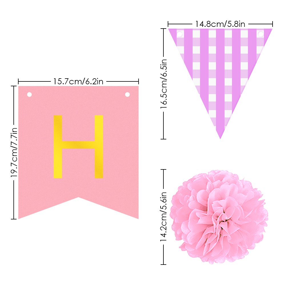 Amteker Party Birthday Decorations, Happy Birthday Banner Flags, 9 Tissue Paper PomPoms, 40 Latex Balloons, 20 Heart Balloons, for Birthday, Wedding, Baby Shower, Parties, Main Decorations