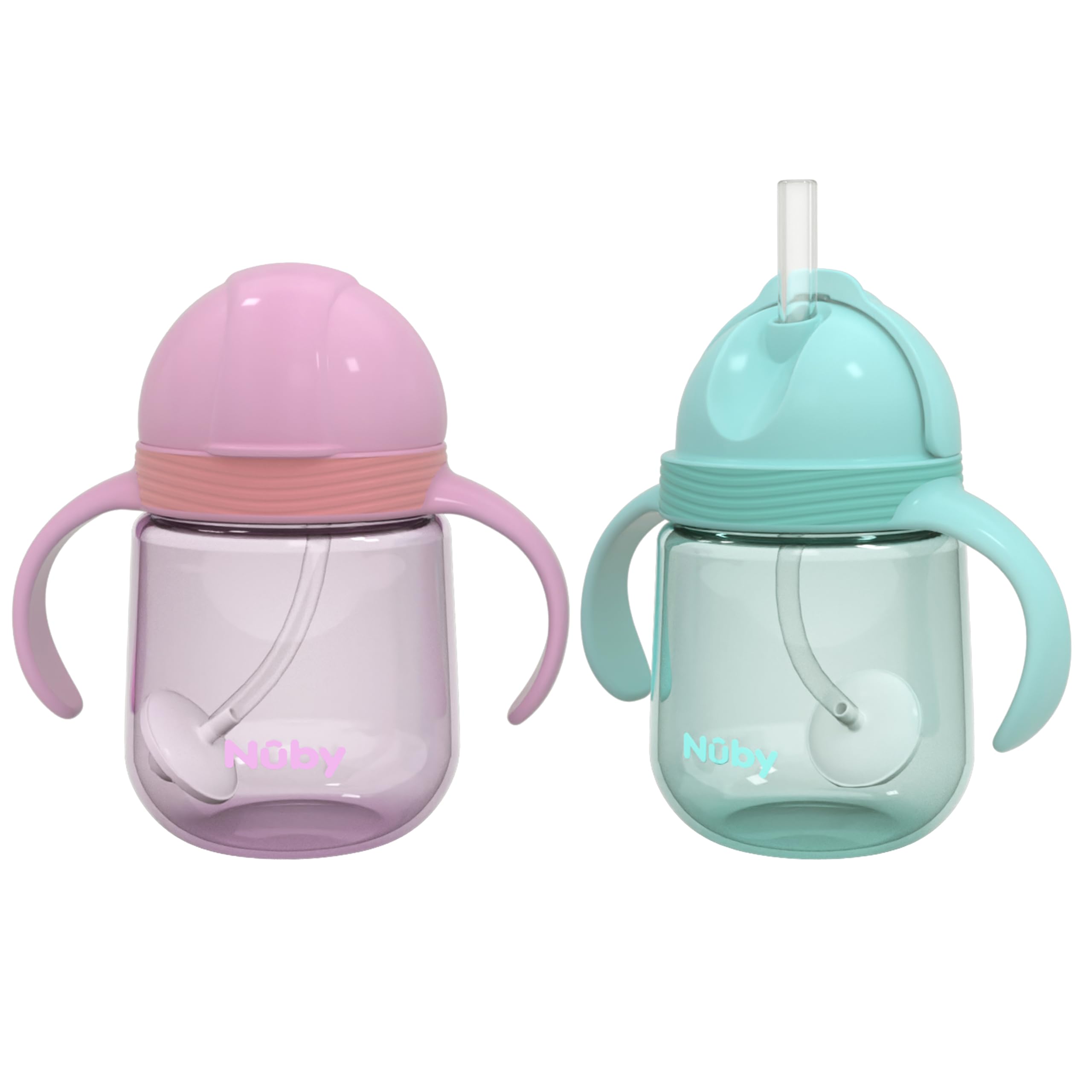 Photo 1 of Nuby No-Spill Clik-it Silicone Straw Toddler Cup - (2 Pack) 8 oz - 360 Weighted Straw Toddler Sippy Cup for 1+ Year Old - Pink/Aqua