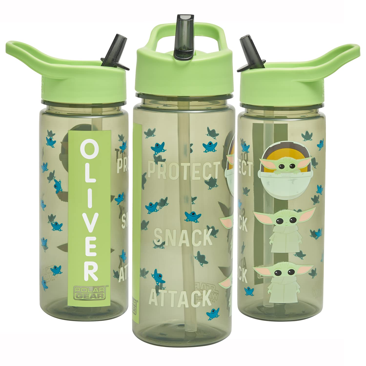 Star Wars Mandalorian Personalised Sticker Water Bottle Straw 500ml – Official Star Wars Merchandise by Polar Gear, Kids Reusable Non Spill BPA Free Tritan – Green