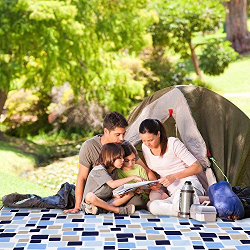OUTCAMER Large Waterproof Outdoor Picnic Blanket, Portable Folding Picnic Blanket Mat with Tote for Family Camping(Blue-blue checker, 79" × 79")
