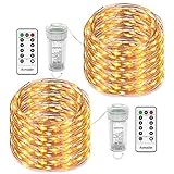 Asmader Fairy 2 Pack Battery Operated String, IP67 Waterproof 8 Modes Remote Timer Small, Copper Wire Decor Light for Indoor/Outdoor,Patio,Garden,Party,Holiday(Warm White)