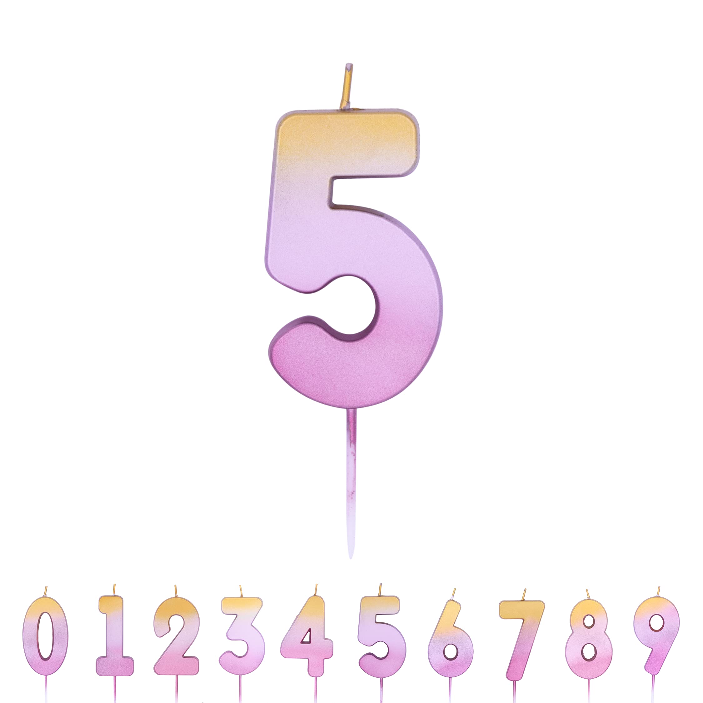 Pioneer Party Candle, Age Five Cake Candle, 5th Fifth Birthday Candles, 15855, Rose Gold Ombre