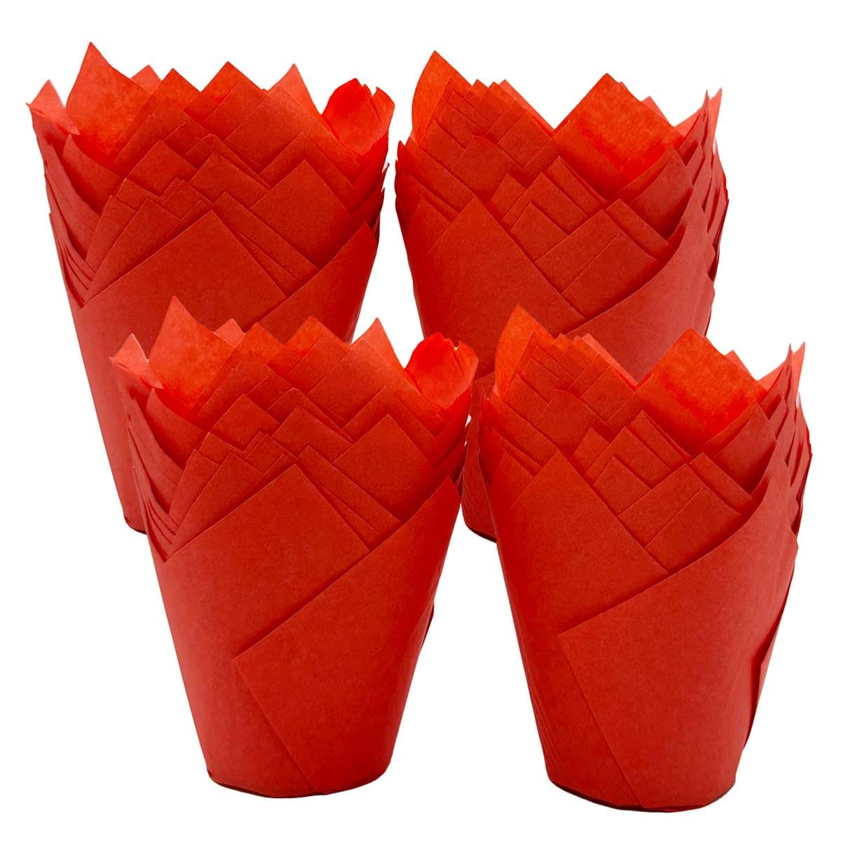 Scrumptious! 200PC Greaseproof Paper Muffin Tulip Cases for Baking - Red - Great for Wedding Birthday and Anniversary Party Cakes and Bakes