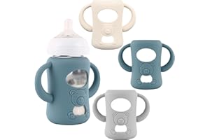 HUAKENER 3 Pack Silicone Sleeves with Handles for Avent Natural Baby Bottles, Silicone Handles Compatible PP Material Philips Avent Natural Baby Bottle 9 oz (Grey+Dark Blue+Apricot)