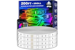 LETIANPAI 200ft Outdoor LED Strip Lights Waterproof 1 Roll,IP68 Outside Led Light Strips with App and Remote,Music Sync RGB Exterior Rope Self Adhesive Back for Deck,Balcony,Pool