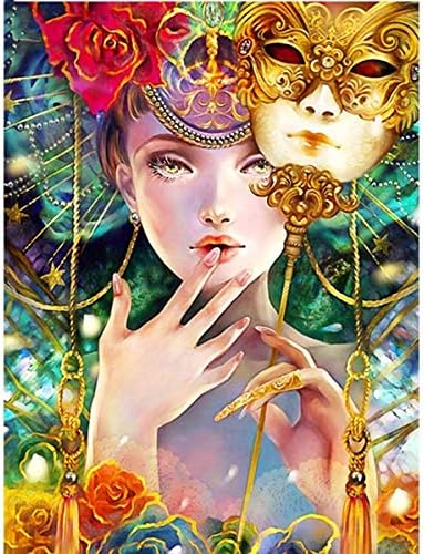 5D Diamond Painting Kits Full Drill Diamond Embroidery (Masked Woman, 12x16)