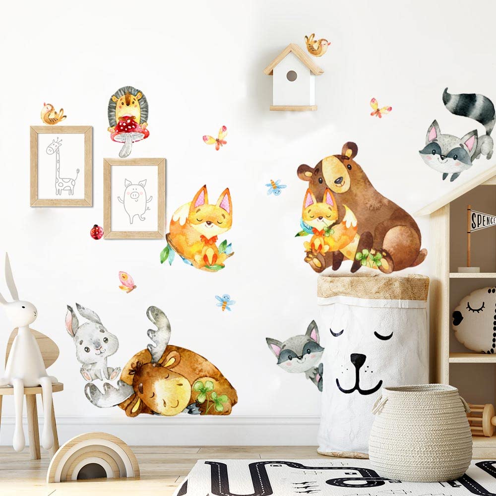 kina - R00619 Wall Stickers Soft Fabric Effect Repositionable Forest Wall Decoration Baby Infant Nursery Nursery Wallpaper Sticker
