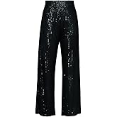 Aelidiya Women's Glitter Sequin Long Loose Pants Bling Party Clubwear Elastic Casual Pants