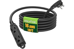 GREATIDE 10 Ft Flat Plug Extension Cord，16/3 SJT Indoor Low Profile 3 Outlets Extension Cable with 45° Angled Flat Plug, Mult